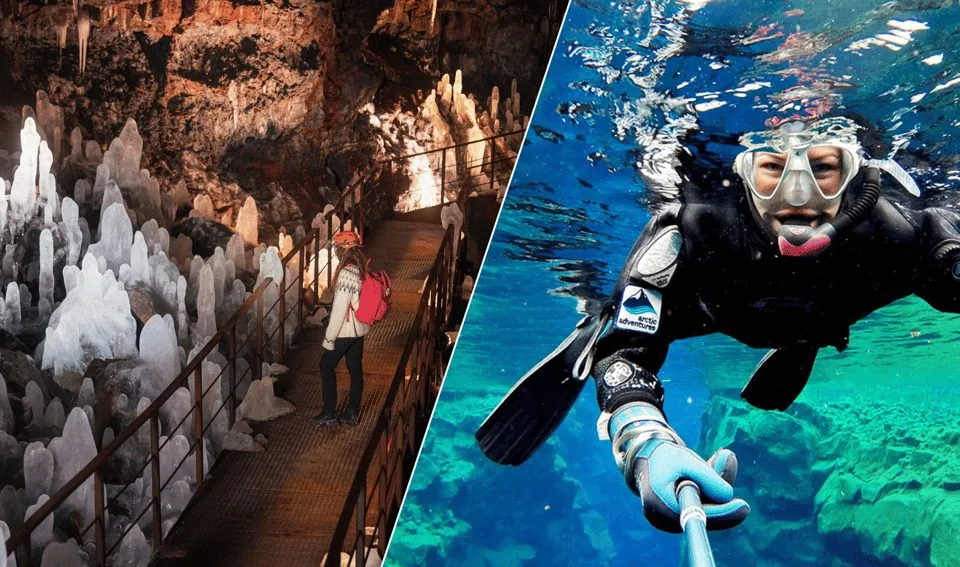 Reykjavik: Silfra Snorkeling & Lava Tunnel Adventure Combo